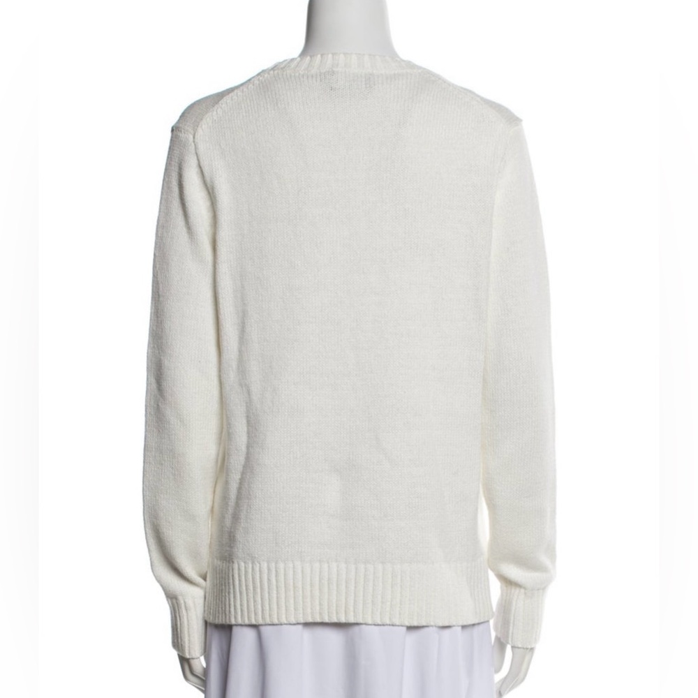 POLO RALPH LAUREN BEAR LINEN COTTON CREWNECK SWEATER IN DECKWASH WHITE MULTI - Picture 10 of 11